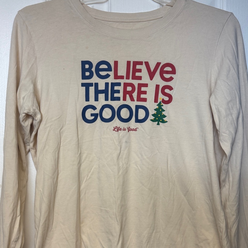 Life Is Good Cream Long Sleeve with Festive Graphic